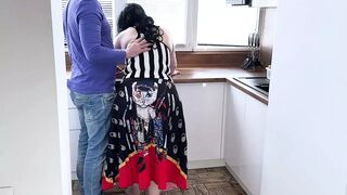 Stepmom bent down to her stepson and took his dong in her mouth and spread her booty for anal