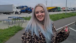 Nasty teeny babe swallows dongs empty on rest area toilets