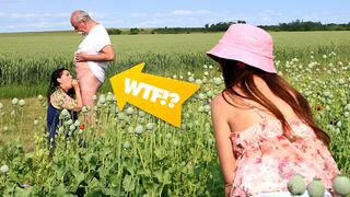 Caught Cougar Lovers Fucking in the Field! Grandma Was So Wet, I Had to Slide In Too at GrandParentsX
